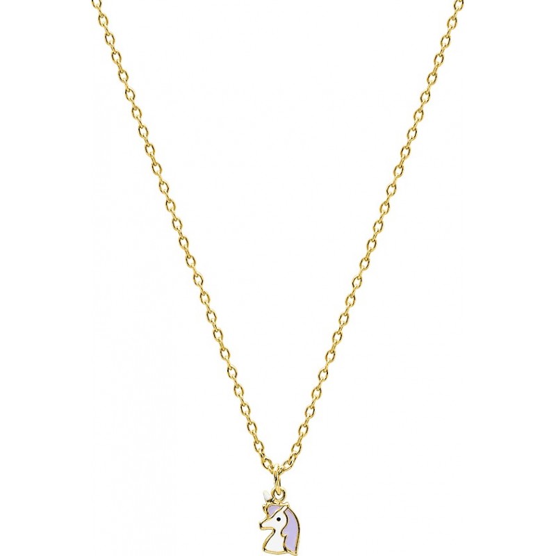 Collier Enfant Carador Plaqué Or - motif licorne violette et blanche