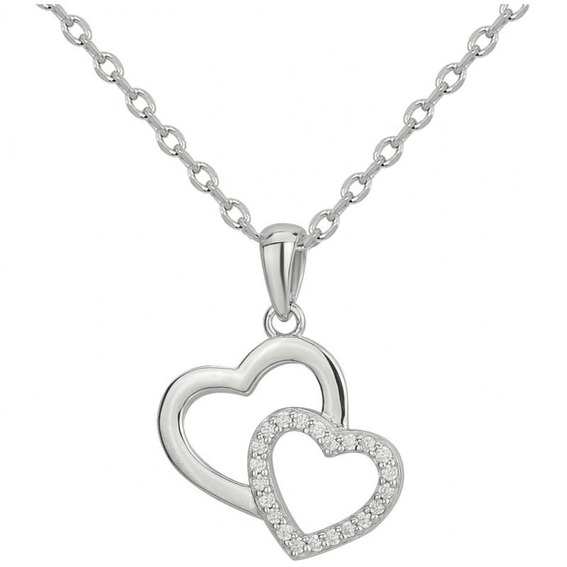 Collier Carador Femme - Argent et Oxydes de zirconium - Doubles Cœurs