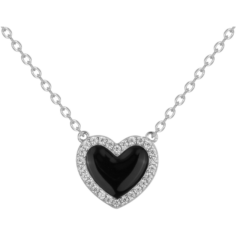 Collier Carador Femme - Argent et Laque noire, Oxydes de zirconium  - Cœur