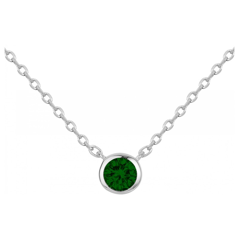 Collier Carador Femme - Argent et Oxyde de zirconium vert  - Solitaire