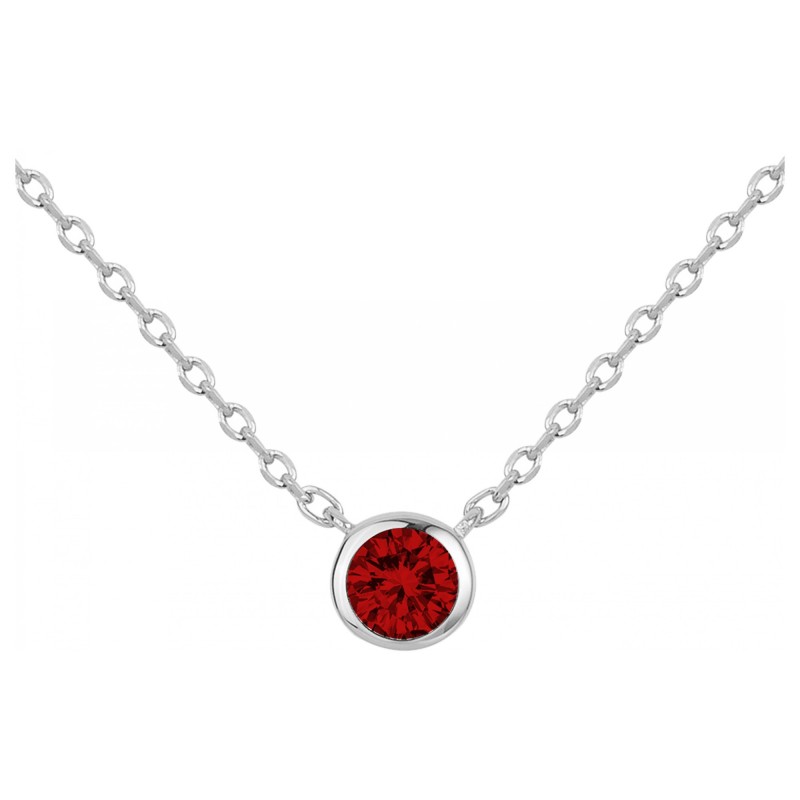 Collier Carador Femme - Argent et Oxyde de zirconium rouge - Solitaire