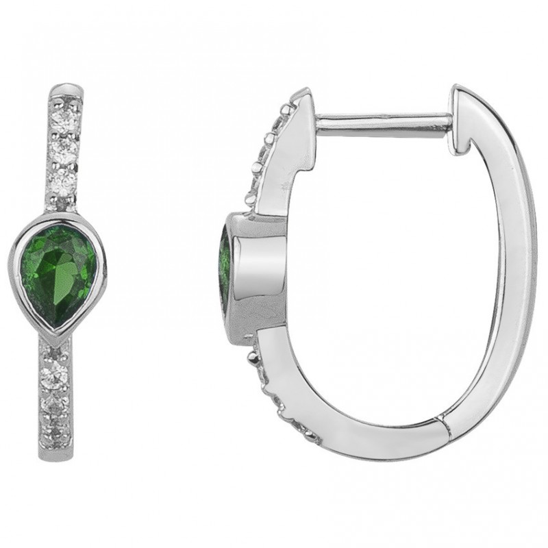 Boucles d'oreilles créoles Carador - Argent et oxydes de zirconium blanc et vert