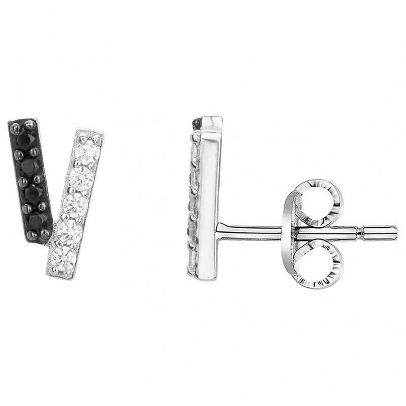 Boucles d'oreilles Carador - Argent et oxydes de zirconium blanc et noir