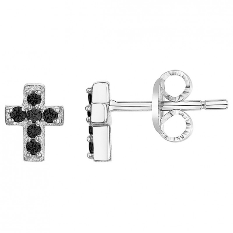 Boucles d'oreilles Carador - Argent et oxydes de zirconium noir - croix