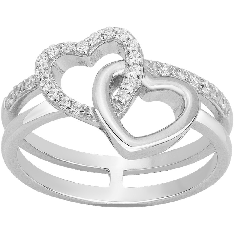 Bague Carador - Argent et oxydes de zirconium blanc - doubles cœurs