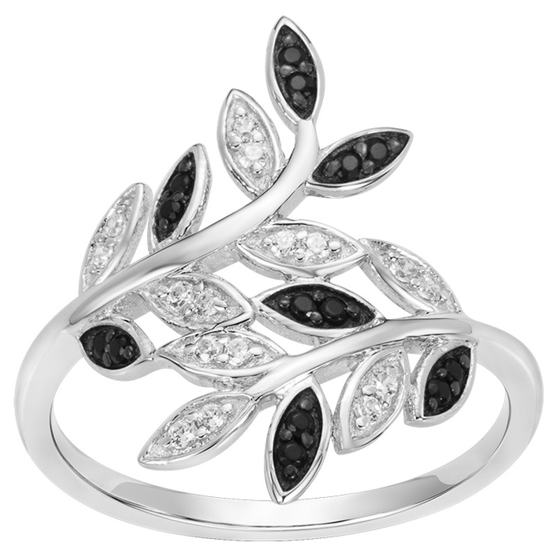 Bague Carador - Argent et Oxydes de zirconium blanc et noir - feuilles