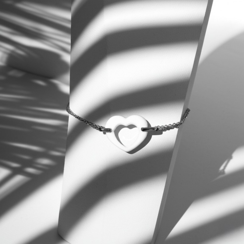 Bracelet Femme carador en argent avec cœur en céramique blanche