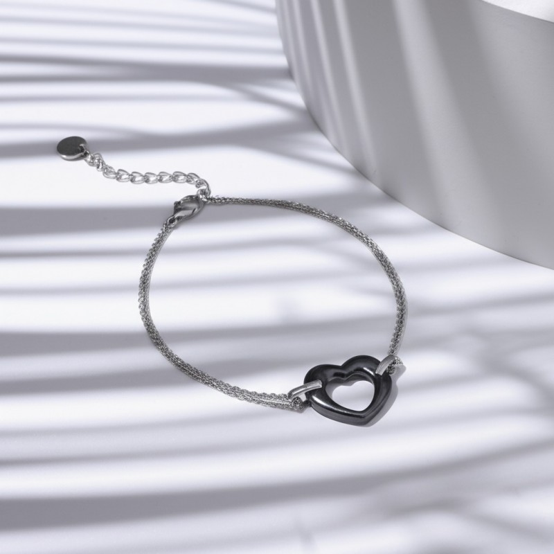 Bracelet Femme carador en argent avec cœur en céramique noire