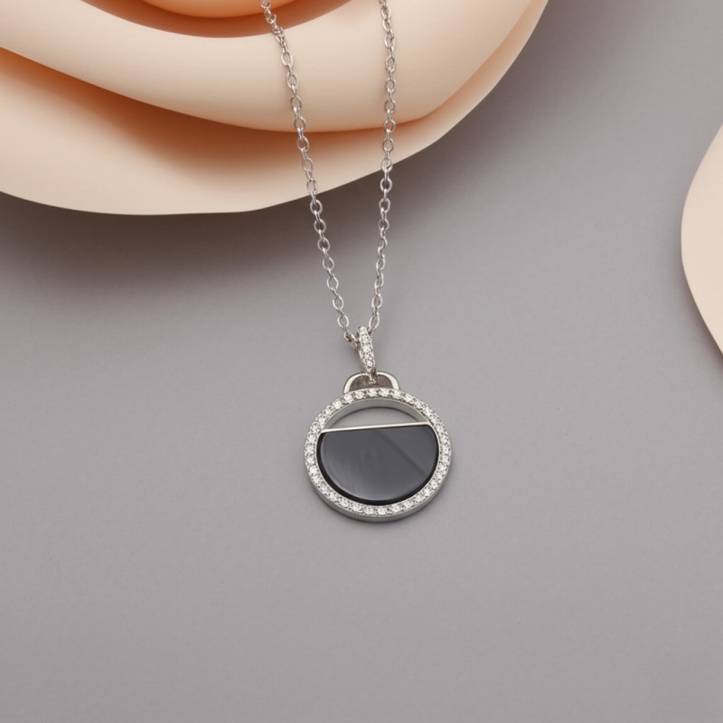 Collier femme carador en argent en forme de cercle serti d'oxydes de zirconium et l'intérieur en céramique noire