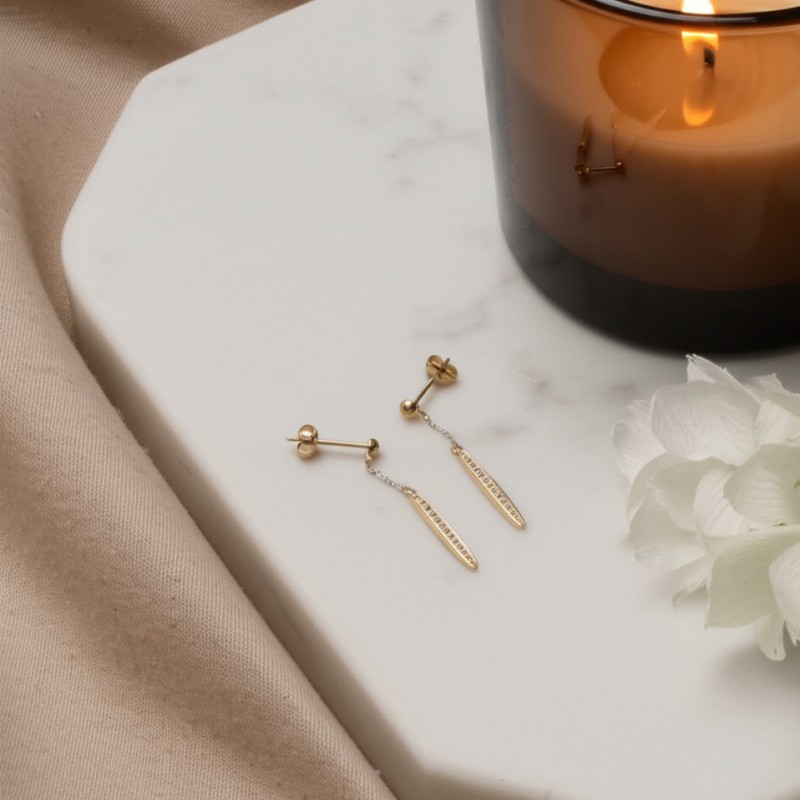 Boucles d'oreilles Femme Atelier 17 Ruban pendantes or jaune 375/000 et diamants