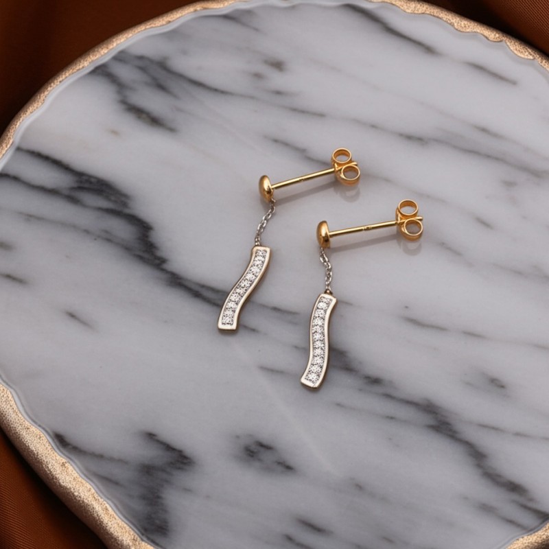 Boucles d'oreilles Atelier 17 Ruban bicolore or 375/000 et diamants 20 mm