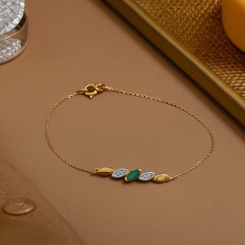 Bracelet Femme en Or Jaune 375 avec emeraude et Diamant