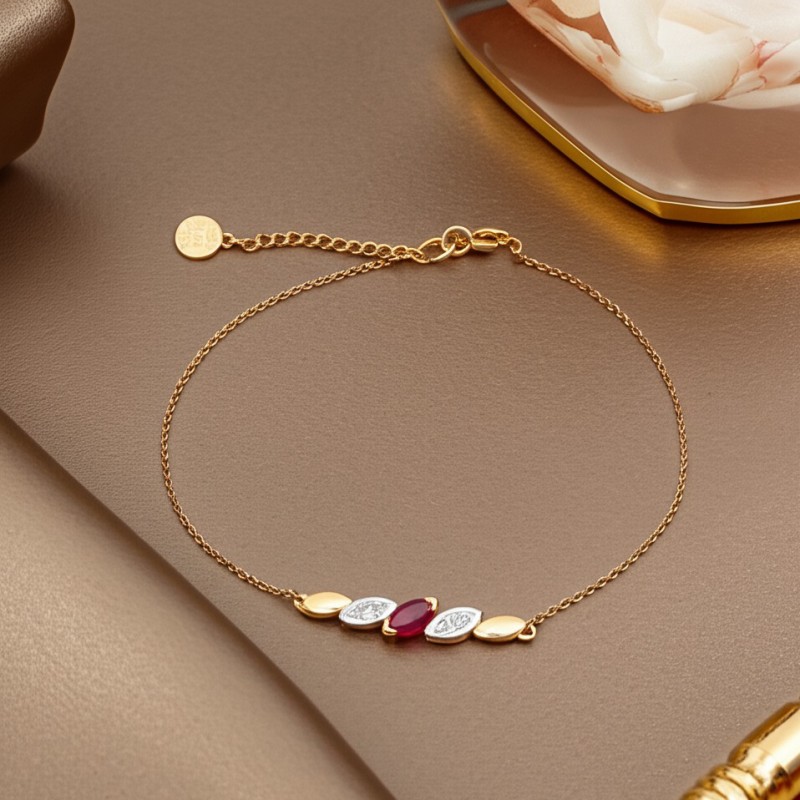 Bracelet Femme en Or Jaune 375 avec Rubis et Diamant