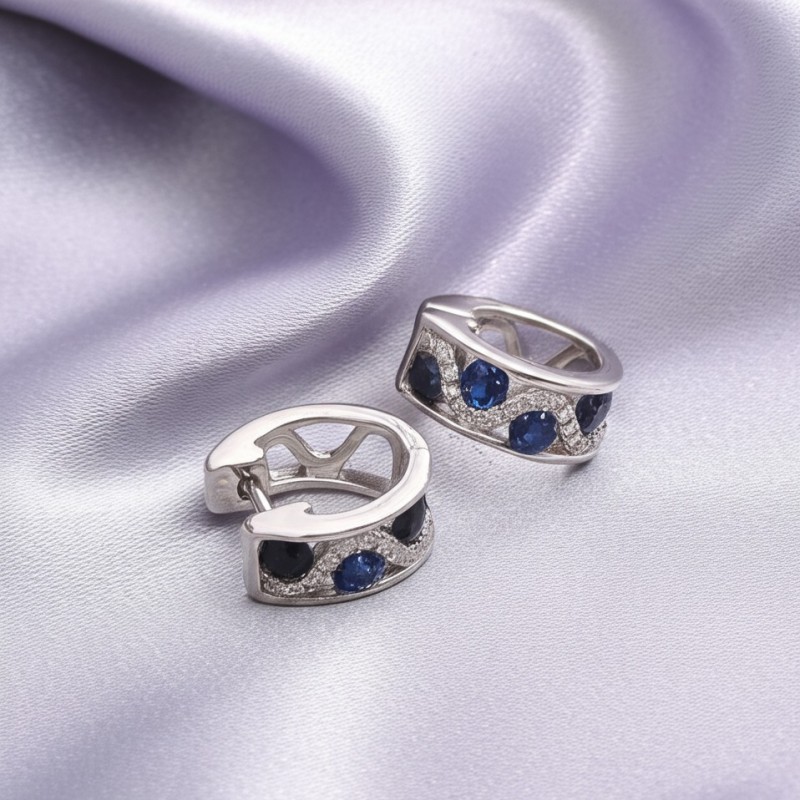 Boucles d'oreilles Carador cliquets or blanc 750/000, saphirs et diamants