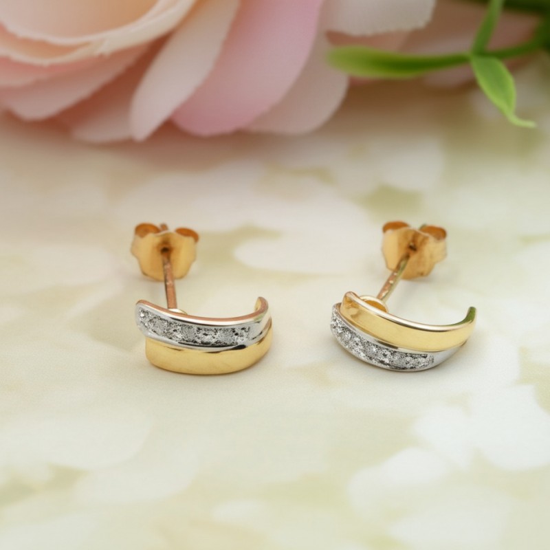 Boucles d'oreilles mini demi-créoles Carador or 750/000 bicolore et diamants