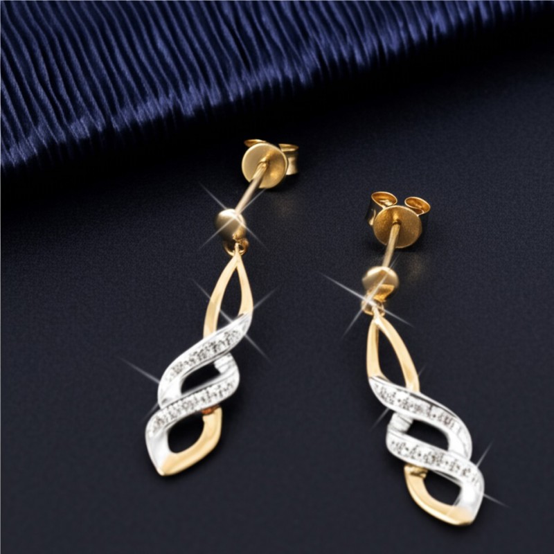 Boucles d'oreilles Tresse bicolore Carador en or 750/000 et diamants