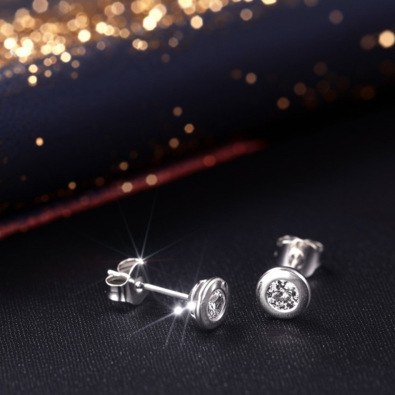 Boucles d'oreilles clous Carador diamant serti clos en or blanc 750/000