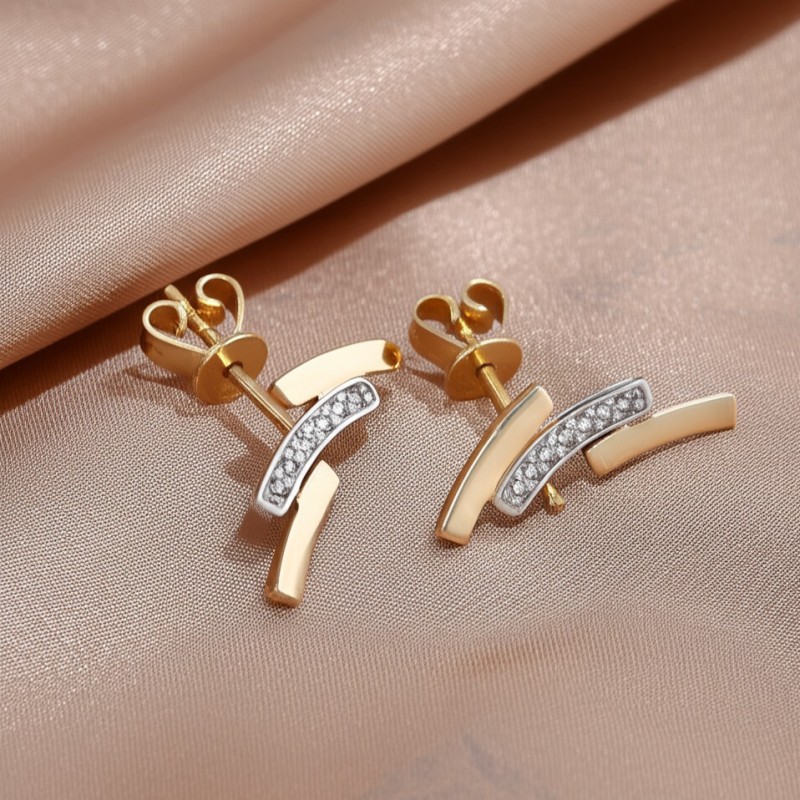 boucles d'oreilles trois barrettes bicolore Carador en or 750/000 et diamants