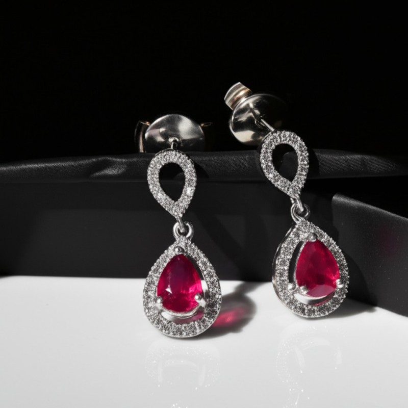 Boucles d'oreilles Joaillerie goutte Carador en or blanc 750/000, rubis et diamants