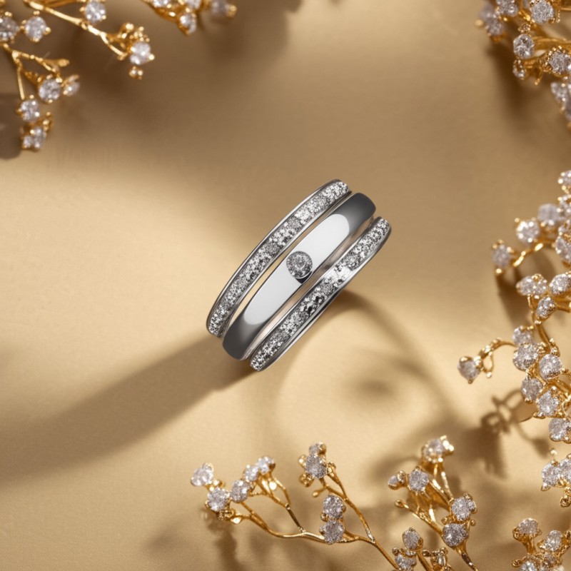 Bague Carador large triple anneaux en or blanc 750/000 et diamants