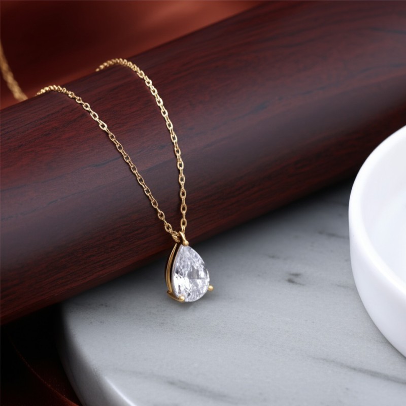 Collier Solitaire Carador en or jaune 375/000, oxyde de zirconium serti