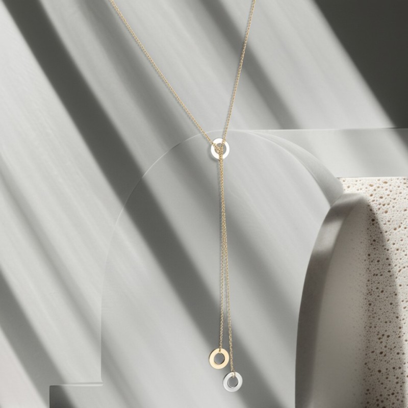 Collier Femme Carador minimaliste mini cercles or bicolore 375/000