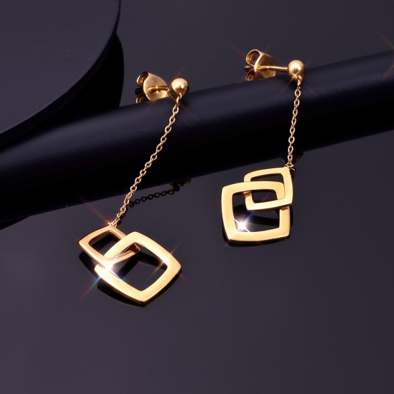 Boucles d'oreilles Femme Carador minimaliste double carrés or 375/000