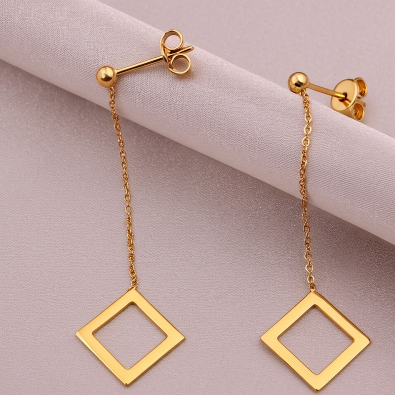 Boucles d'oreilles Femme Carador minimaliste carré or 375/000