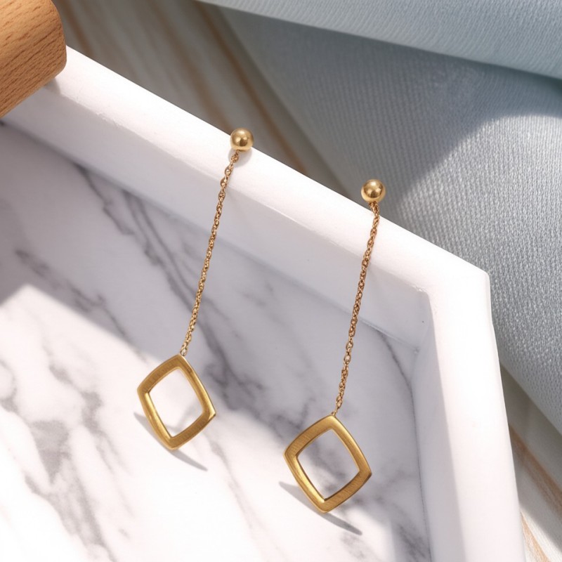 Boucles d'oreilles pendantes Carador Géométrie carré or 375/000