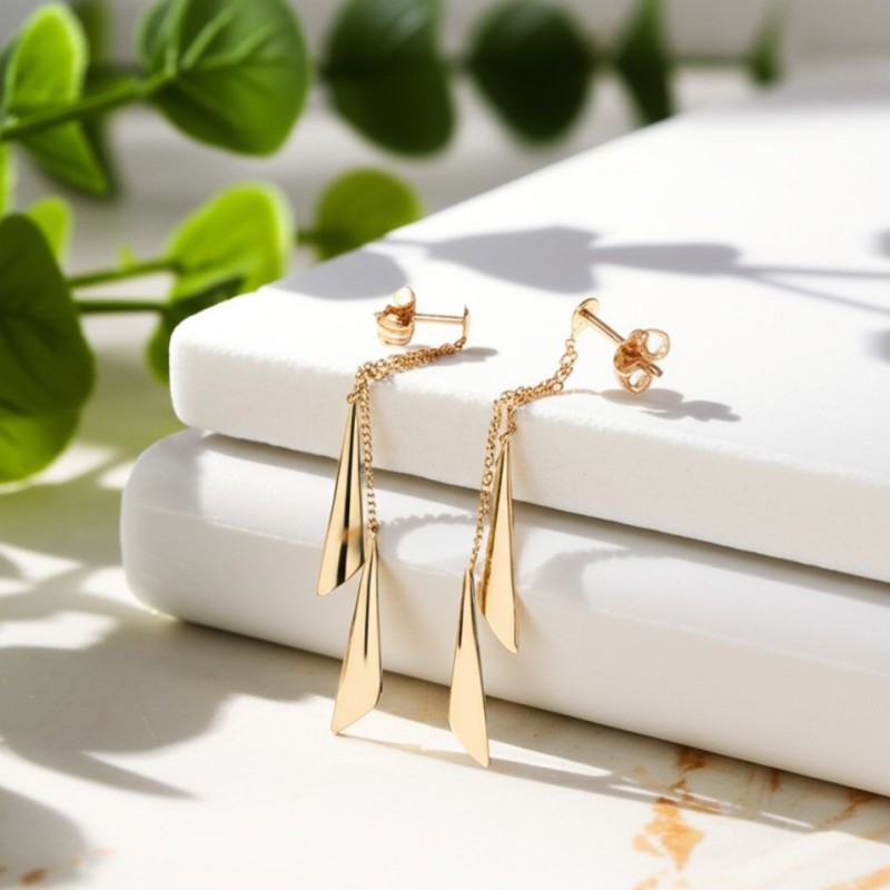 Boucles d'oreilles double pendantes motif triangle en or jaune 750/000 CARADOR