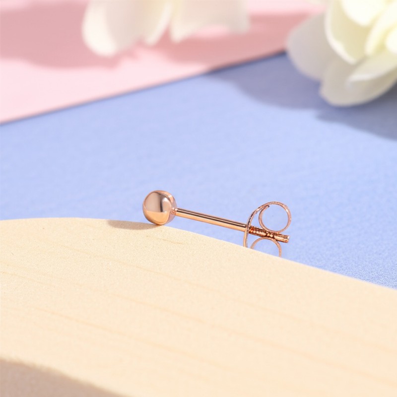 Boucles d'oreilles clous boules 3mm tout matière en or 375/000 rose