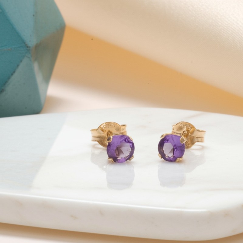 Boucles d'oreilles clous Carador or jaune 375/000 et amethyste