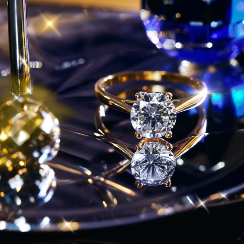 Bague solitaire  Carador en or jaune 375/000 et oxyde de zirconium serti 4 griffes