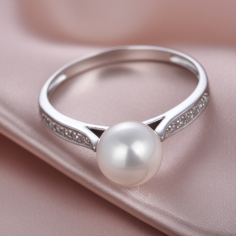 Bague solitaire accompagné  Carador en or blanc 375/000 Perle et oxydes de zirconium