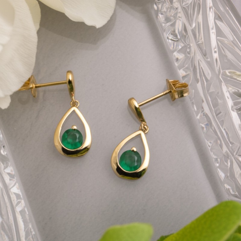 Boucles d'oreilles Carador pendantes goutte or jaune 375/000 et emeraude