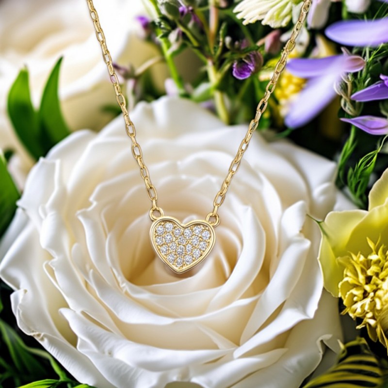 Collier Carador Femme en Plaqué Or et Oxydes de zirconium Motif coeur Maille forçat