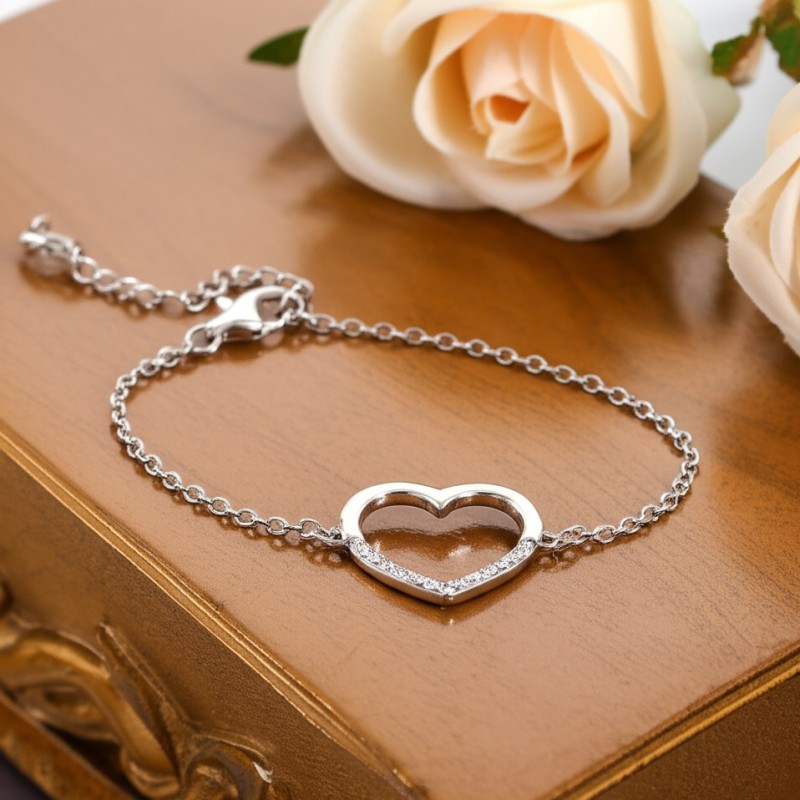 Bracelet Femme Carador en argent motif cœur avec oxydes de zirconium