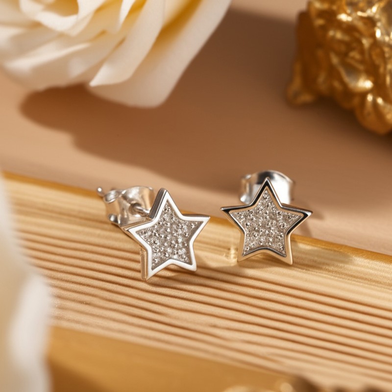 Boucles d'oreilles clous femme carador en argent forme étoile avec oxydes de zirconium