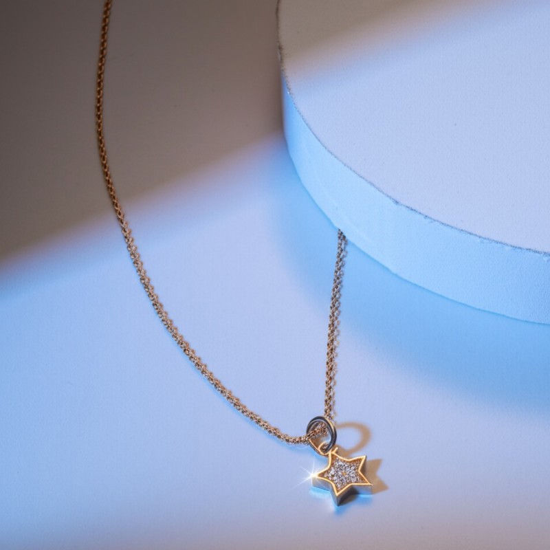 Collier Carador Femme en Plaqué Or et Oxydes de zirconium Motif étoile Maille forçat