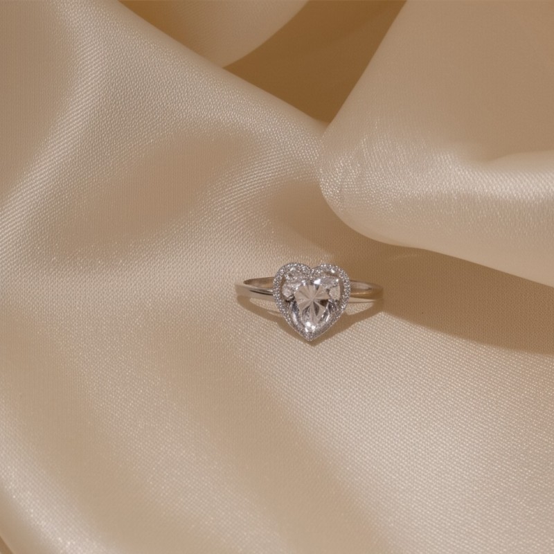 Bague solitaire femme carador en argent motif cœur avec oxydes de zirconium