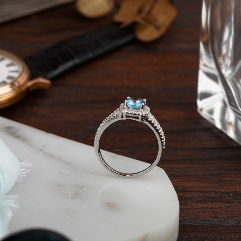 Bague femme carador en argent avec spinelle bleu et oxydes de zirconium