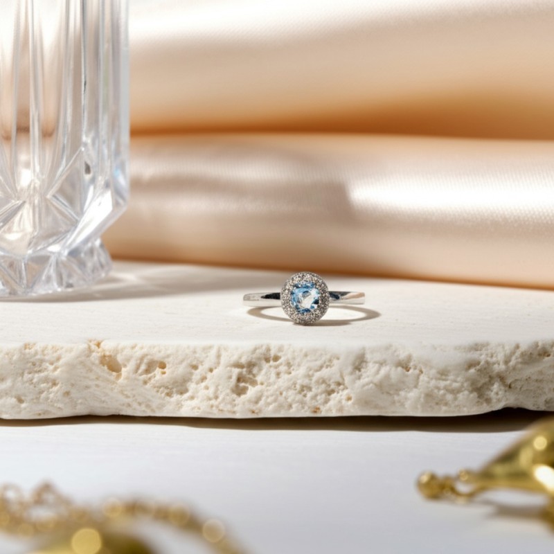 Bague Femme  Carador en argent avec oxydes de zirconium et spinelle bleu