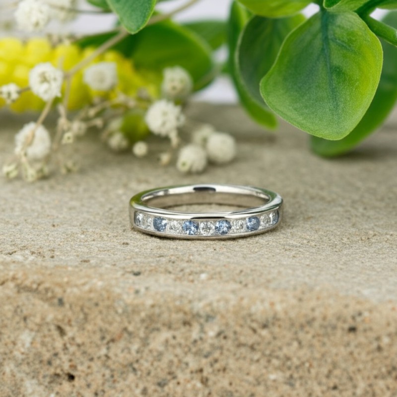 Bague femme carador en argent avec spinelle bleue clair et oxydes de zirconium