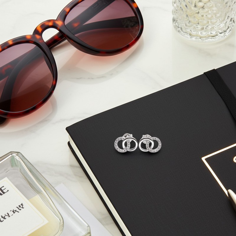 boucles d'oreilles clous Carador en argent 925/000 et oxydes de zirconium double cercle