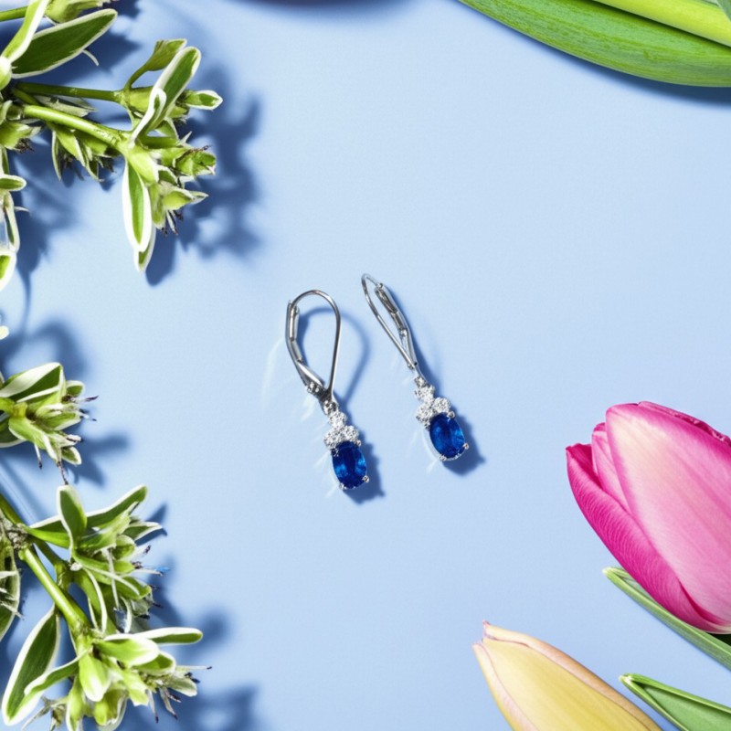 Boucles d'oreilles dormeuses Carador - Argent et oxydes de zirconium blanc et bleu