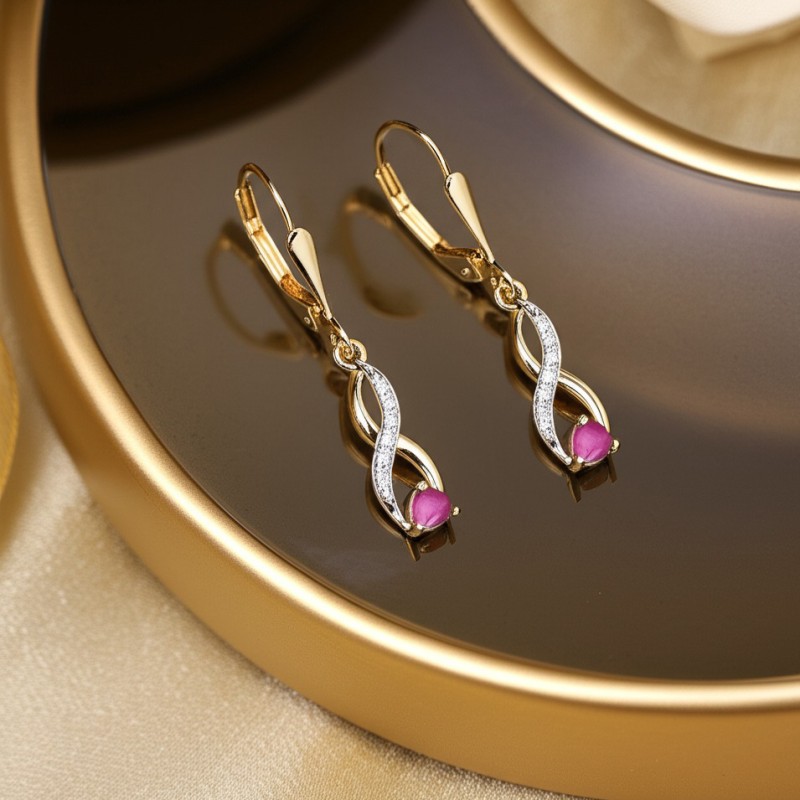 Boucles d'oreilles Femme - Carador - Or jaune bicolore avec rubis