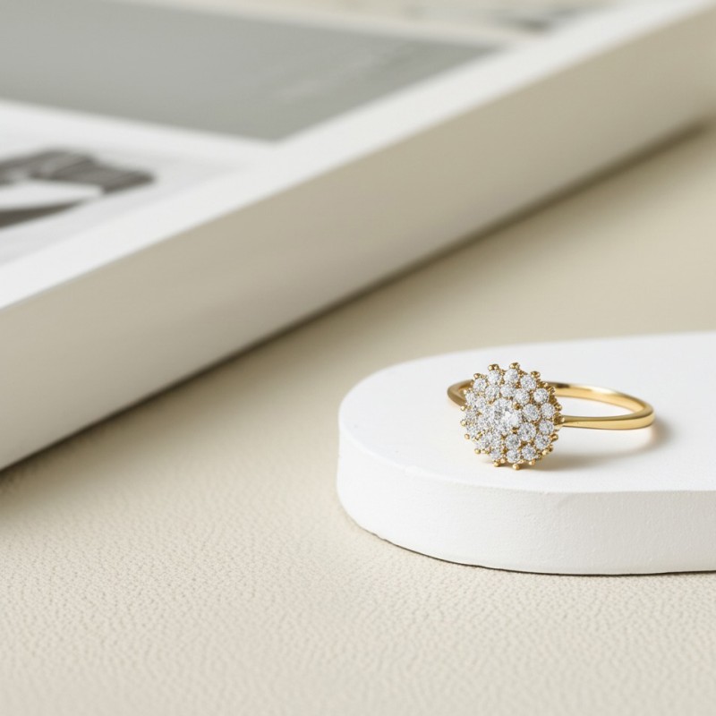 Bague femme - Carador - En Or jaune, avec oxydes - Motif chou