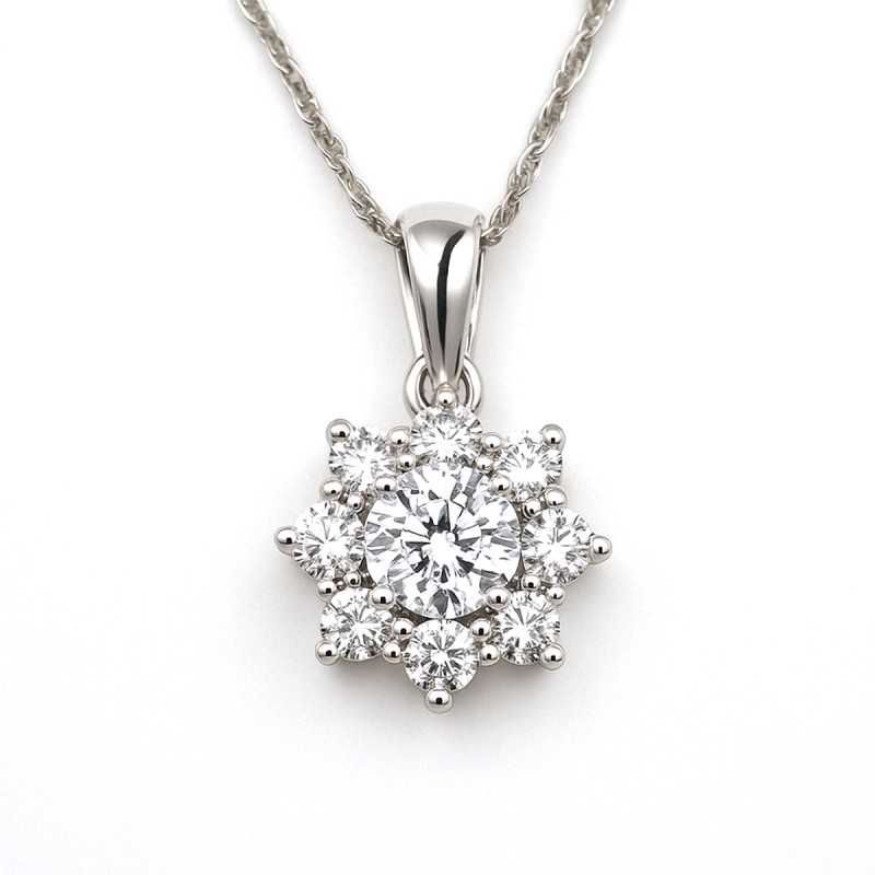 Collier Fleur Femme - Carador - En or blanc, avec oxydes de zirconium
