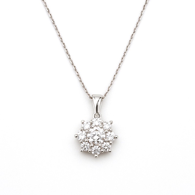 Collier Fleur Femme - Carador - En or blanc, avec oxydes de zirconium