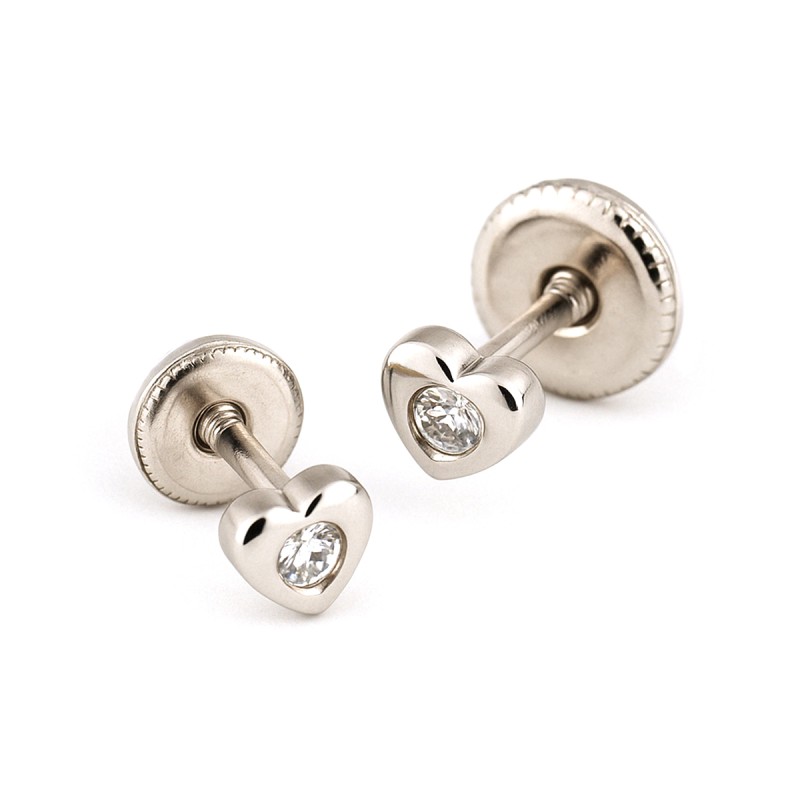 Boucles d'oreilles Enfant - Carador - En or blanc, avec oxyde de zirconium
